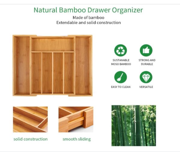 Utoplike Bamboo Cutlery Tray Silverware - Image 2