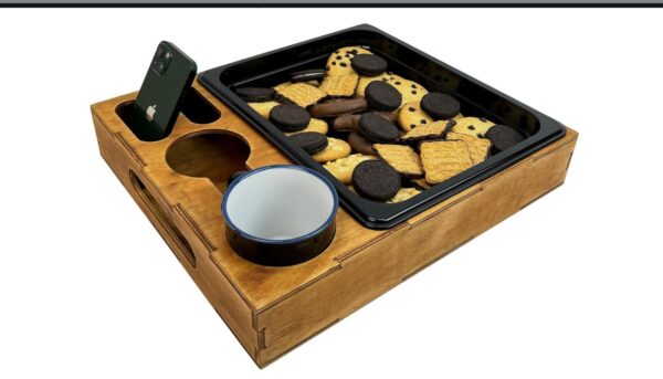 Wooden Serving Tray with Cup Holder