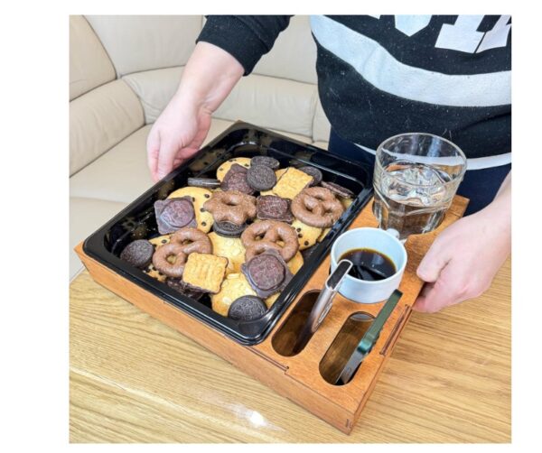 Wooden Serving Tray with Cup Holder - Image 4