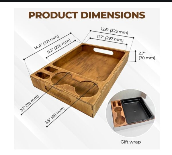 Wooden Serving Tray with Cup Holder - Image 3