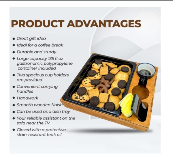 Wooden Serving Tray with Cup Holder - Image 2